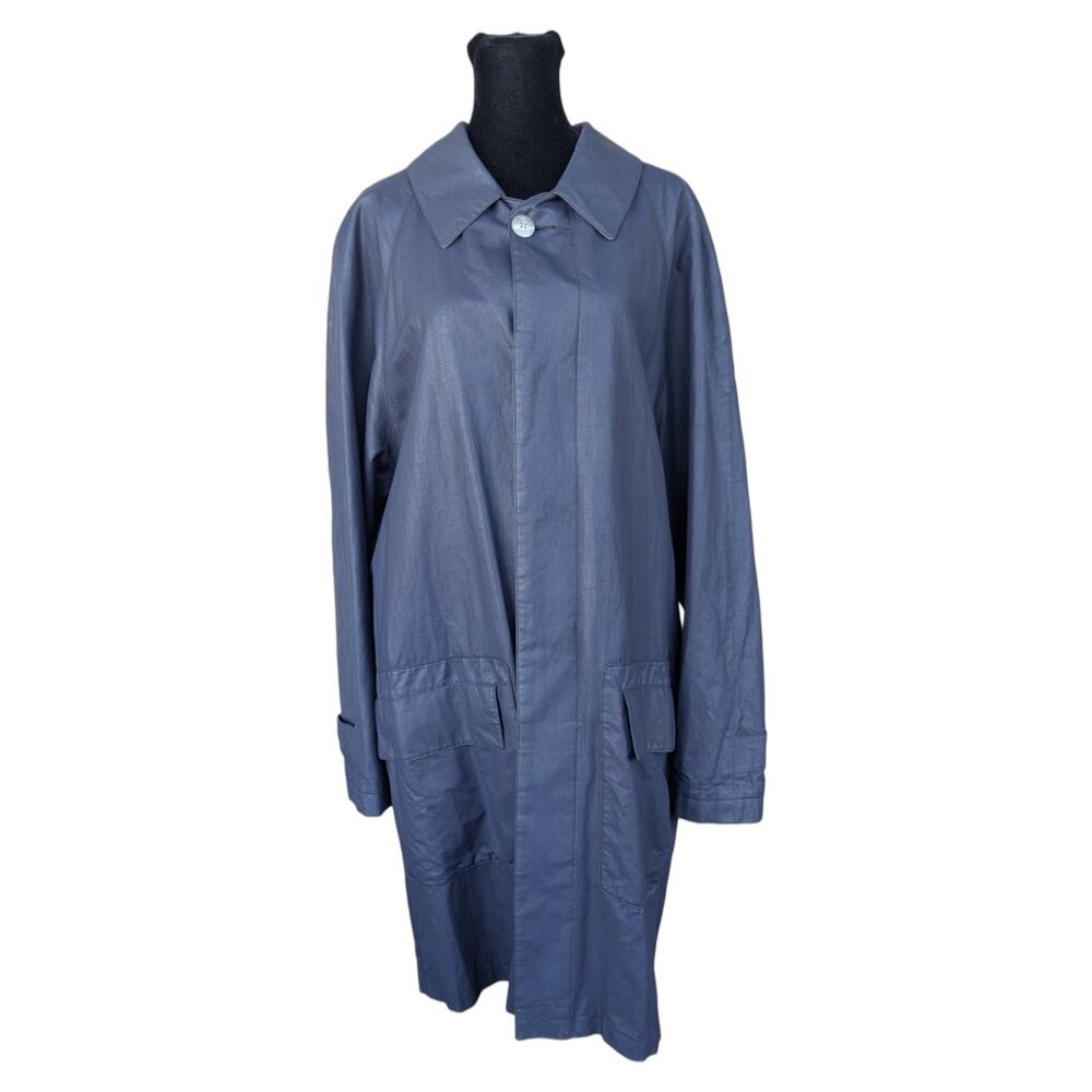 💜Vintage Drizzle Navy Blue ILGWU USA Trench Raincoat 36